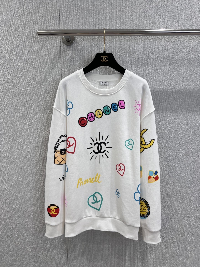 Chanel 25K Atelier Collection Playful Logo Print Crewneck Sweatshirt in White | Oversized Fit, All-Over Doodle Print, Limited Edition Collaboration