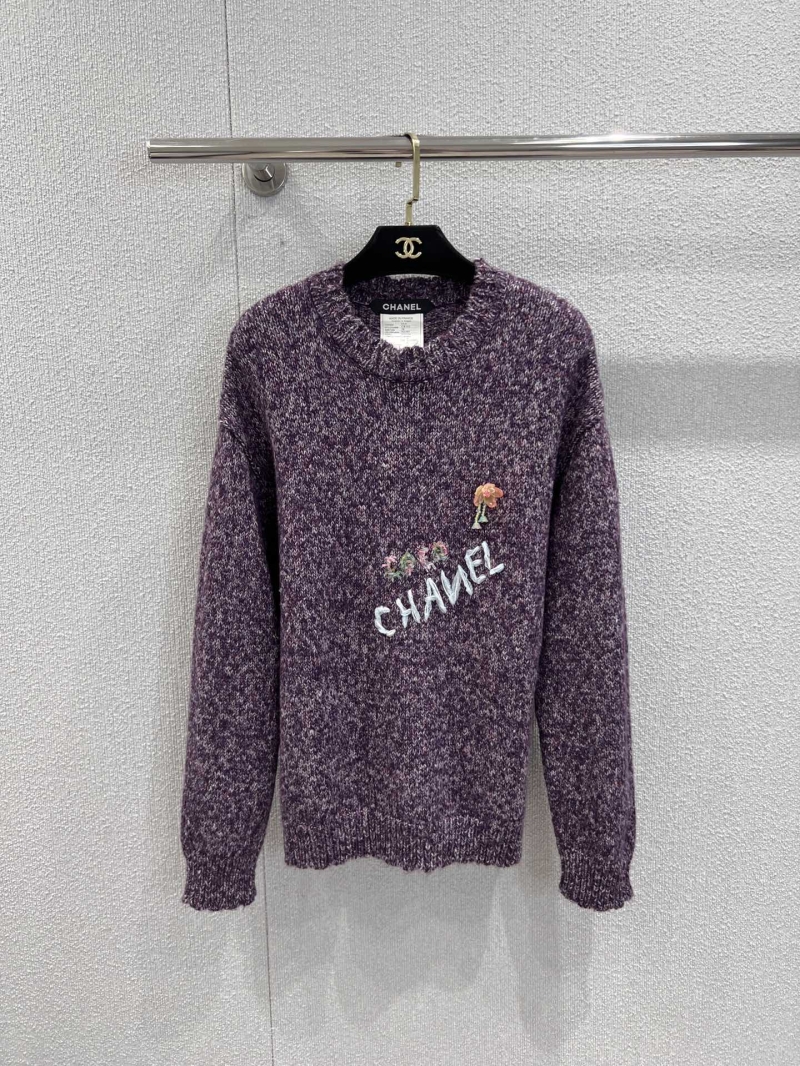 Chanel 25K Métiers d'Art Collection Embroidered Floral Intarsia Cashmere Sweater | Lavender, Dropped Shoulder, Handcrafted Beadwork