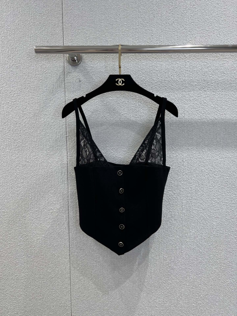 Chanel 25K Atelier Collection Lace Bustier Corset Top - Black, Structured Fit, Silver-Tone Buttons, Sheer Lace Panels