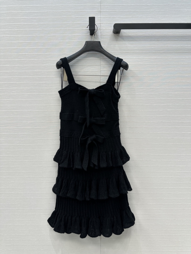 Chanel Coco25k Bow Series Black Tiered Ruffled Dress in Imported Yarn