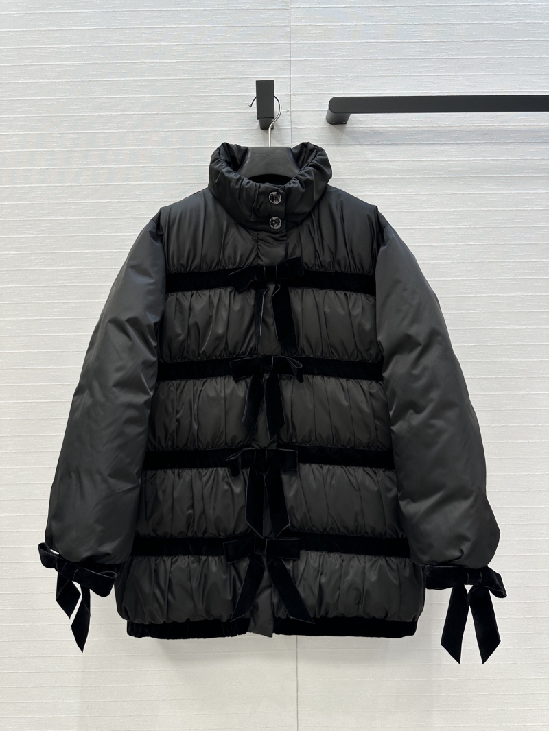 Chanel Limited Edition 25K Series Black Velvet Bow Puffer Coat with Premium White Duck Down