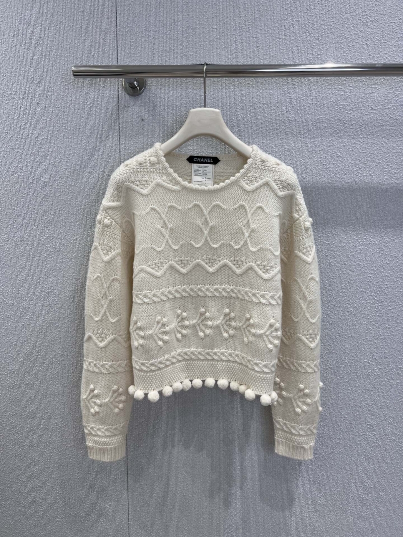 Chanel Artisan Knit Sweater with Pom-Poms | Off-White | Limited Edition Handcrafted Luxury