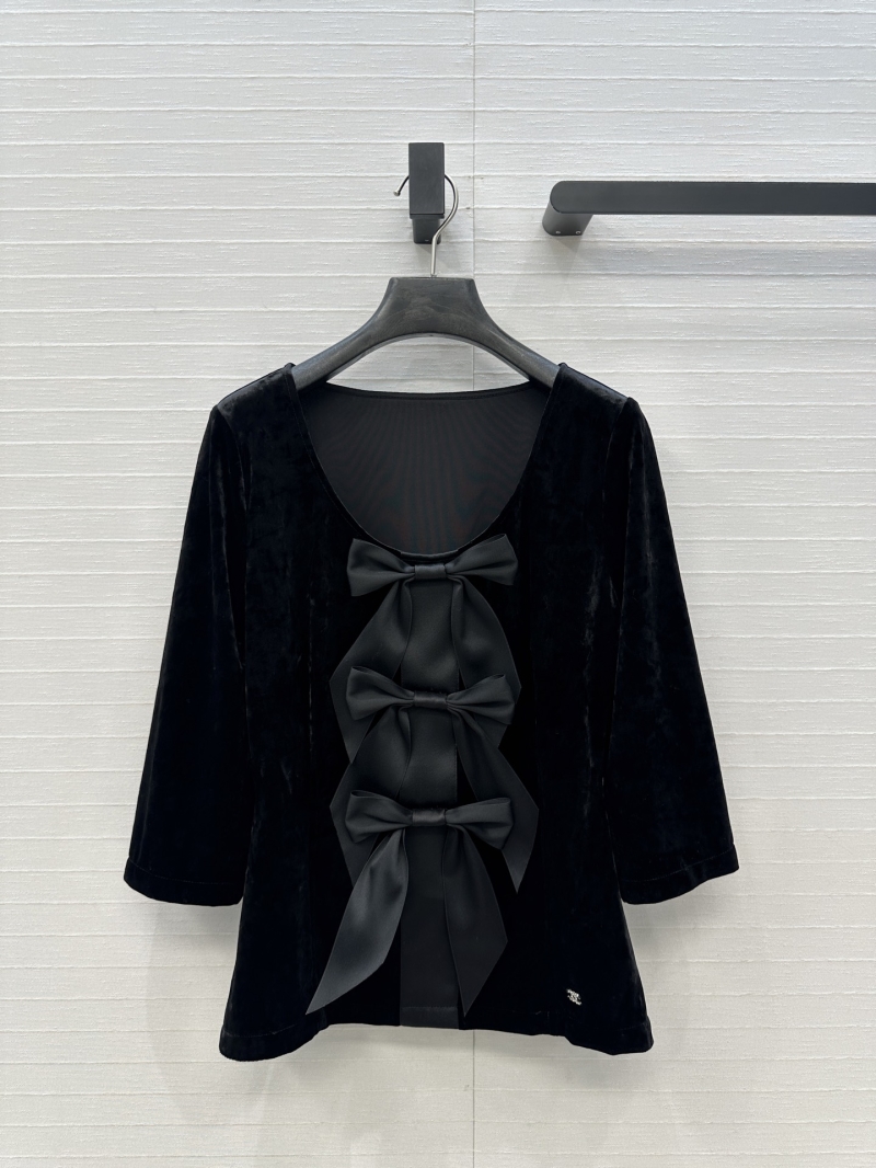 Chanel 25K Series Velvet Bow Blouse in Black | U-Neck, Three-Quarter Sleeve, Flattering Waist Cut