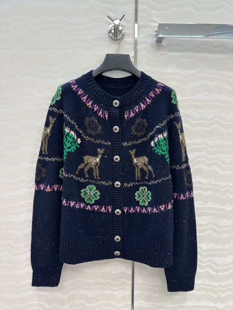 Chanel Limited Edition Coconeige Ski Collection Navy Blue Fair Isle Wool Cardigan