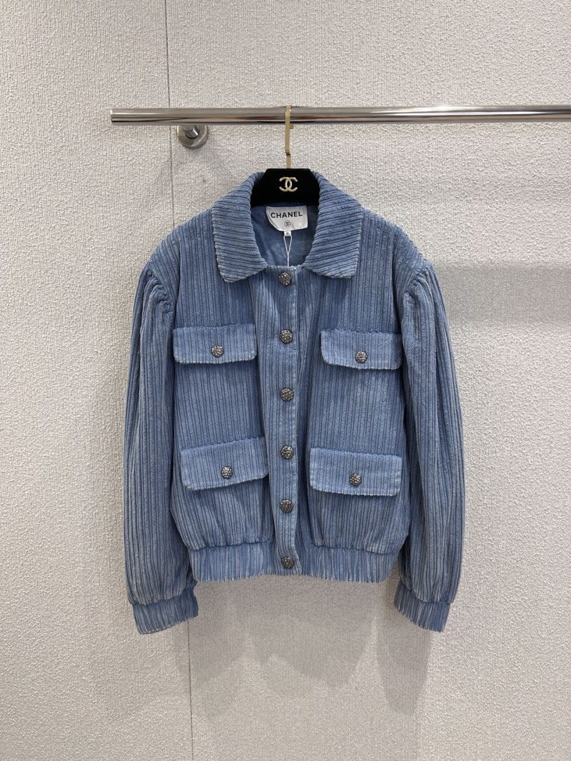 Chanel | Dusty Blue Corduroy Jacket | Metiers d'Art, Ornate Metal Hardware, Relaxed Fit