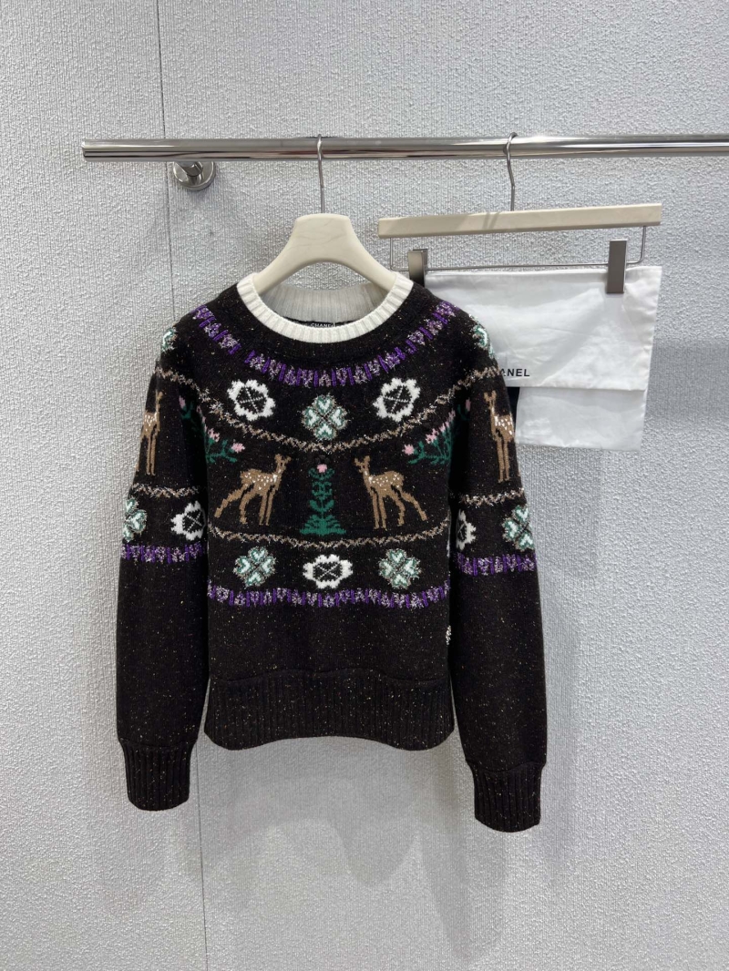 Chanel Coconeige Cashmere Knit Sweater with Reindeer Crochet and Silver Lurex