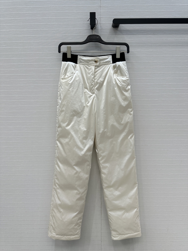 Chanel Exquisite 90% Down Puffer Ski Pants | Coated Nylon Straight-Leg Trousers in Pearl White