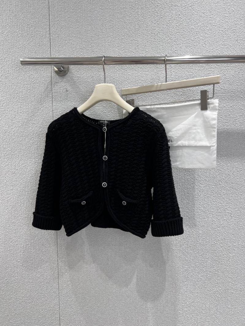 Chanel Cropped Textured Knit Cardigan | Black, Signature Metallic Buttons, Couture-Inspired, Timeless Luxury