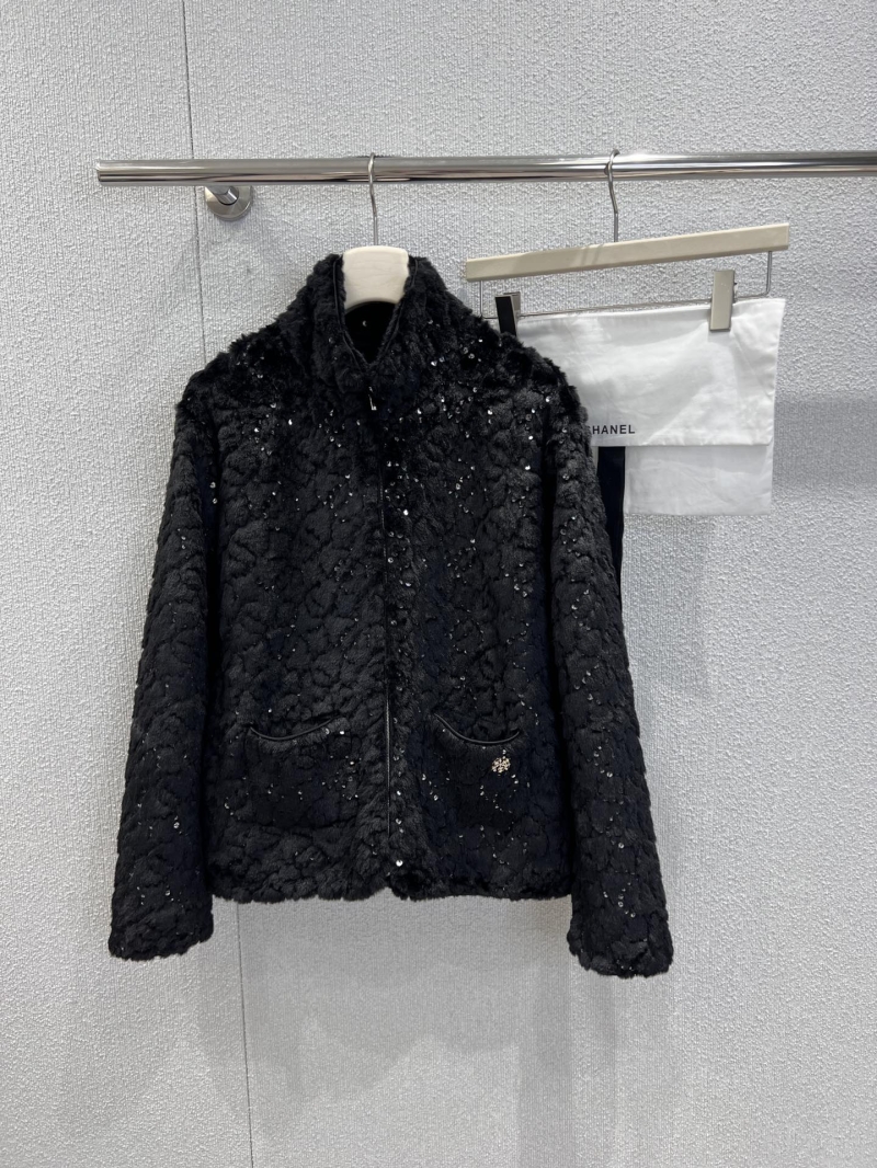 Chanel Coco Neige Opulent Black Sequin Fleece Cropped Jacket | Shimmering Texture