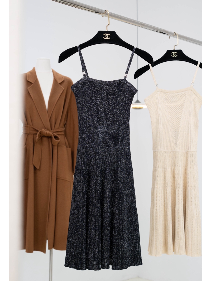 Chanel Shimmering Metallic Knit Camisole Dress with CC Diamond Buckles