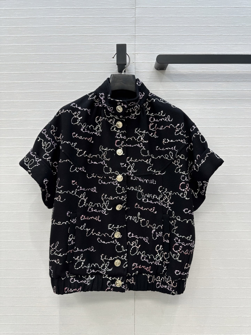 Chanel Sequin Graffiti Embroidery Short-Sleeve Blouson Jacket in Black