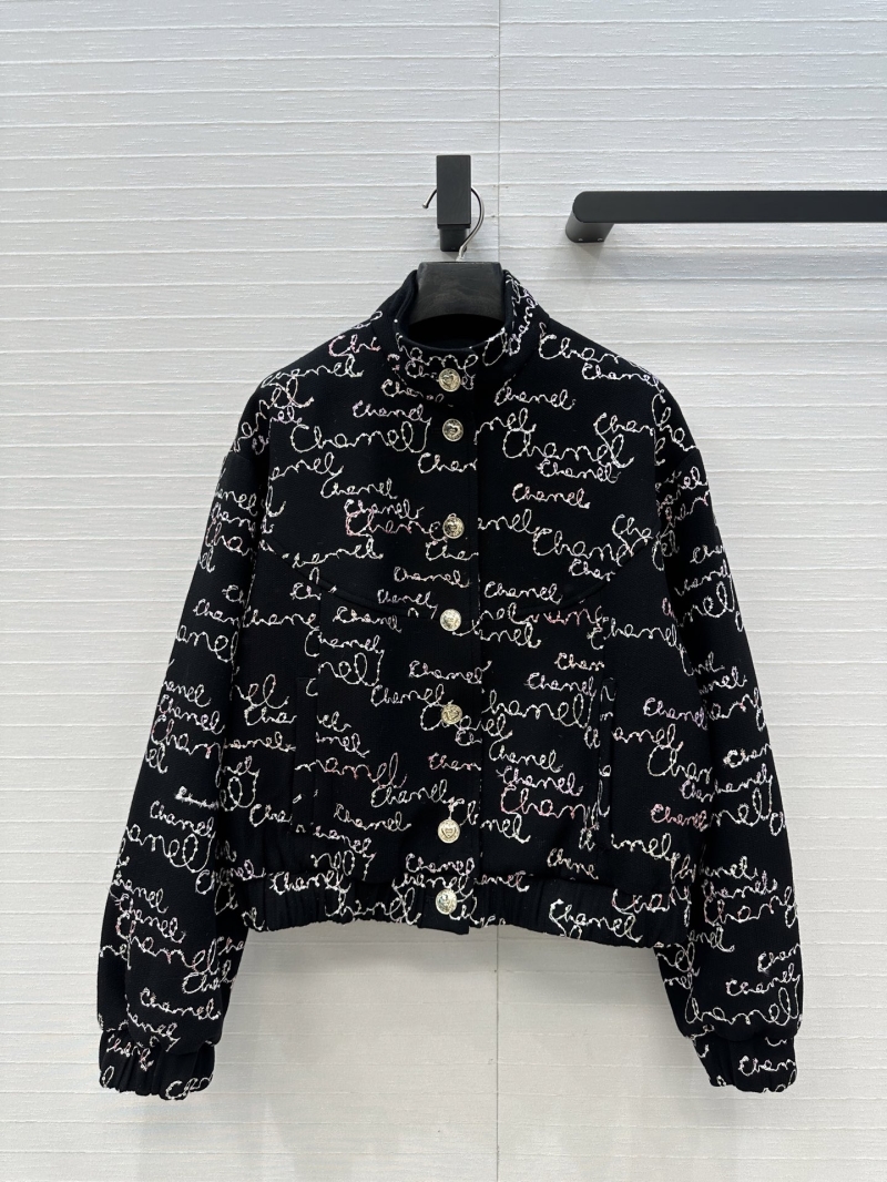 Chanel Custom Graffiti Sequin Embroidered Bomber Jacket in Black