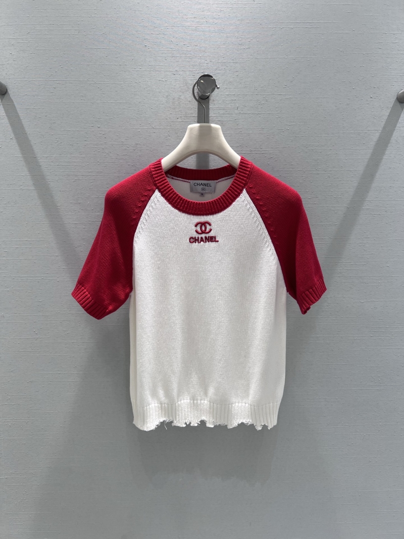 Chanel Bicolor Raglan Sleeve Knit Top in White and Red