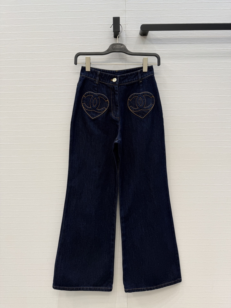 Chanel Heart-Pocket Enzyme Wash Denim Micro-Flare Jeans