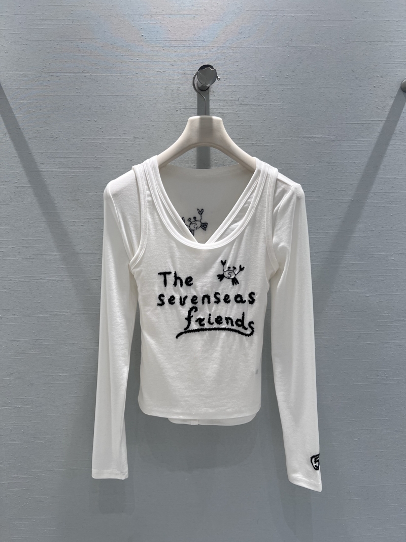 Chanel 2026SS Signature Embroidered Two-Piece Long-Sleeve T-Shirt in Crisp White