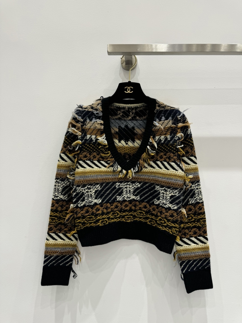 Chanel Retro Fringed Jacquard Cashmere Cropped Sweater in Earthy Tones