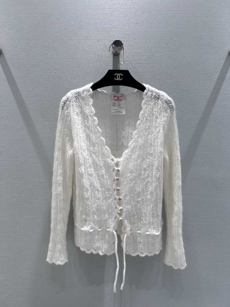 Chanel 2026SS Exquisite Pointelle Knit Cardigan - Off-White Scalloped V-Neck