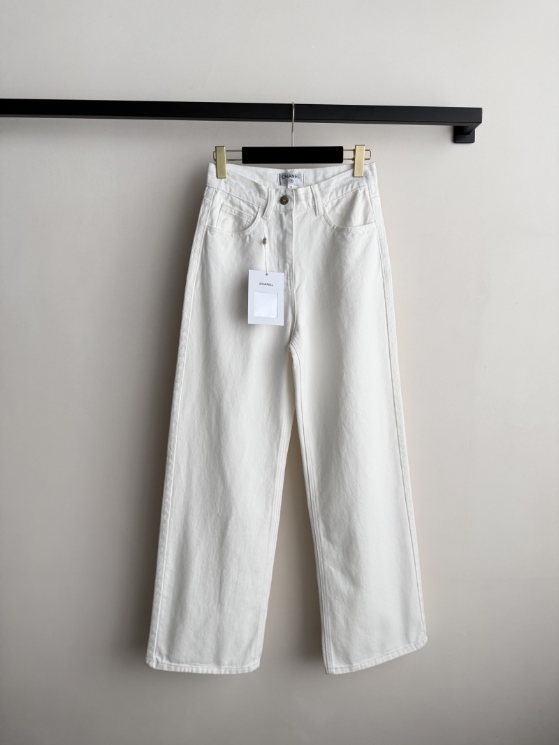 Chanel 2026SS Retro High-Waisted White Denim Wide-Leg Trousers