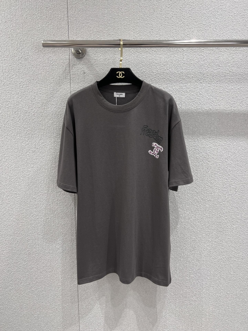 Chanel 26Ss Early Spring Charcoal Grey Graffiti Freedom T-Shirt - Heavyweight Cotton Relaxed Fit