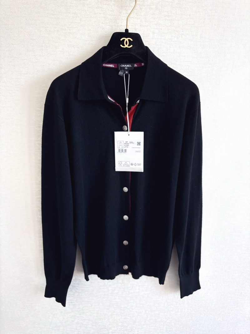 Chanel 26P Signature Knit Cardigan - Black with Burgundy Accents