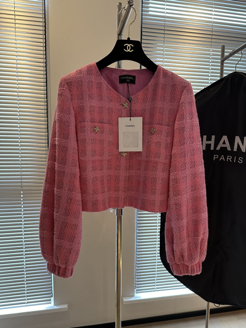 Chanel Checkered Tweed Boucl&eacute; Lantern Sleeve Jacket in Rose Pink