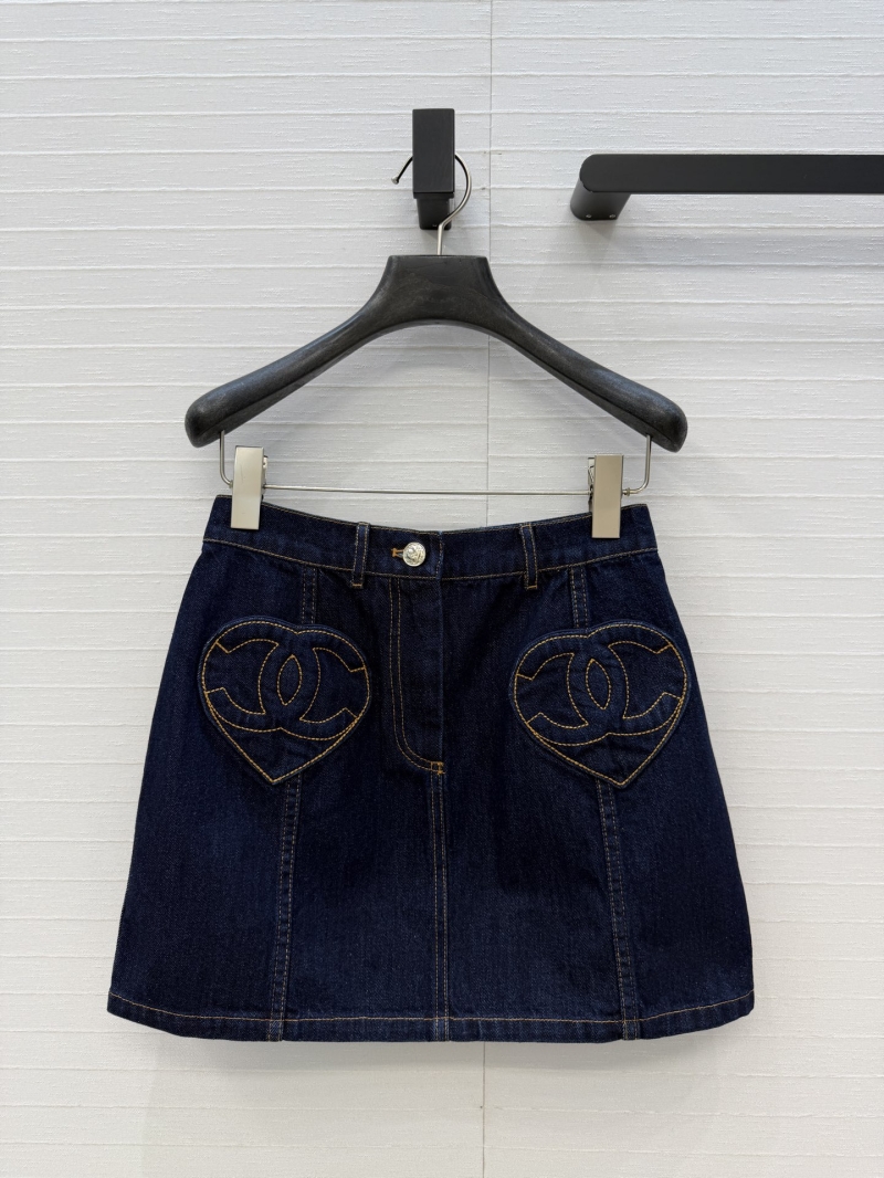 Chanel Indigo Denim Heart-Pocket A-Line Mini Skirt