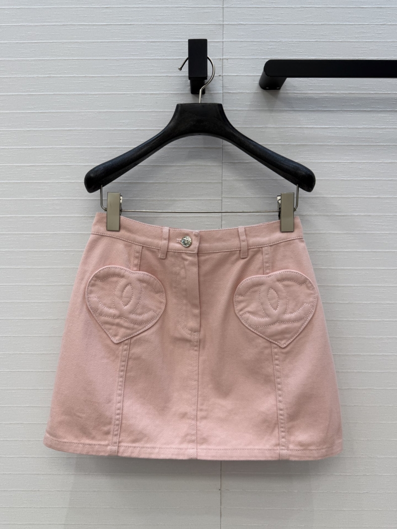 Chanel Pink Denim Heart-Pocket A-Line Mini Skirt