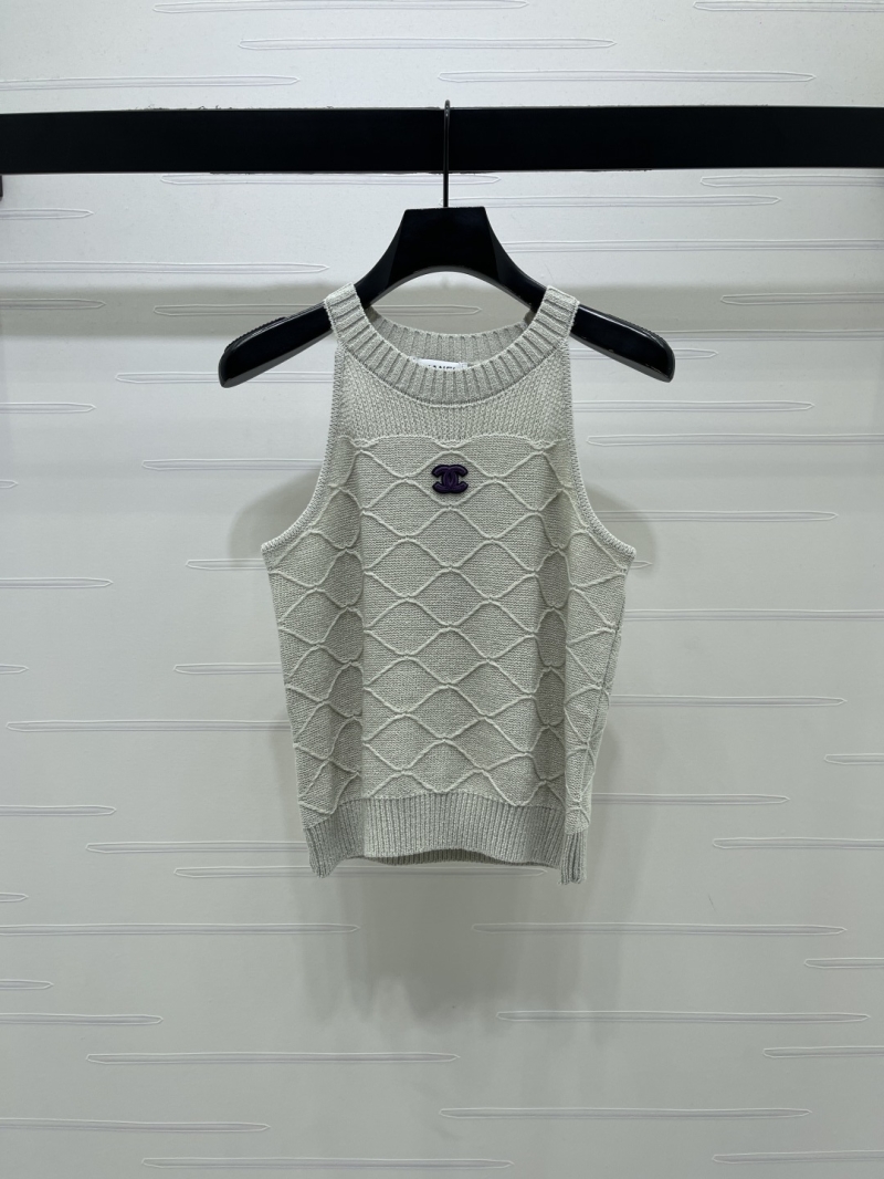 Chanel Wave-Textured Halter Knit Vest in Grey