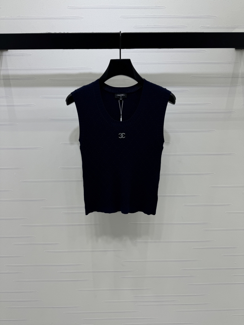 Chanel Navy Blue Diamond Ribbed Knit Vest - 2026 Spring/Summer Collection