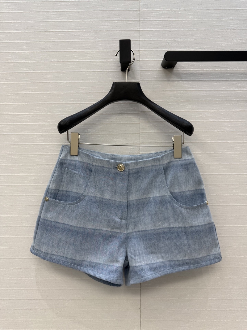 Chanel Exquisite Striped Shimmer Gradient Lightweight Denim High-Waisted Shorts