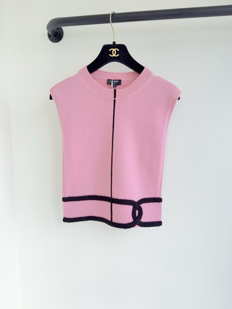 Chanel Sleeveless Cashmere Knit Vest in Bubblegum Pink with Contrast Trim