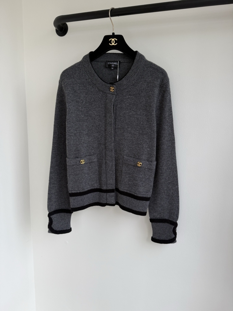 Chanel Signature Cashmere Knit Cardigan in Charcoal Grey with Gold CC Buttons