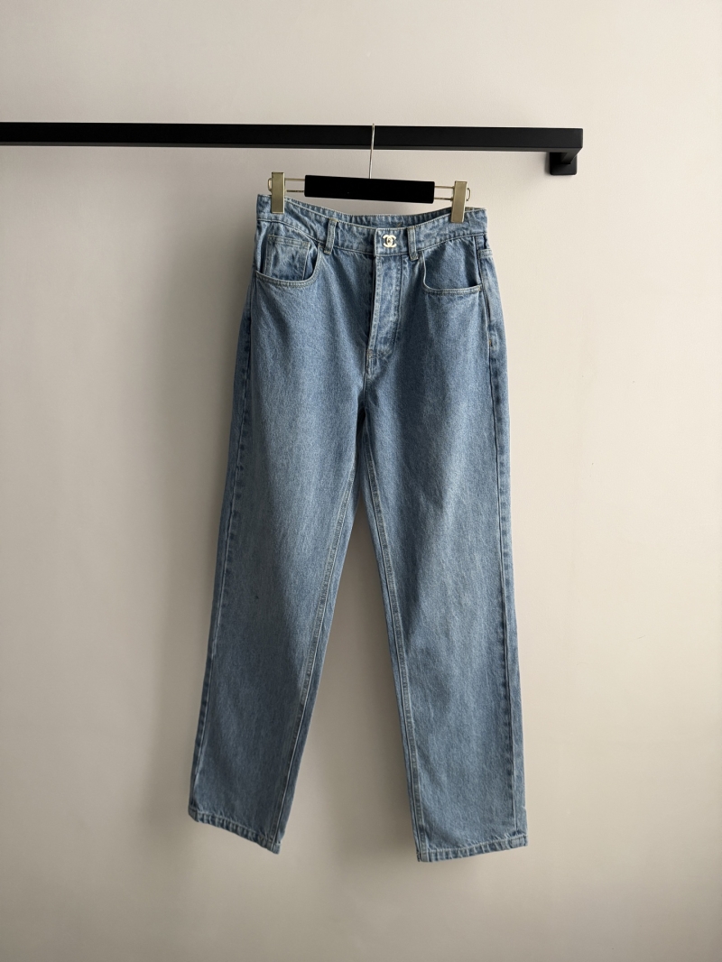 Chanel High-Waisted Straight-Leg Denim Jeans in Medium Blue