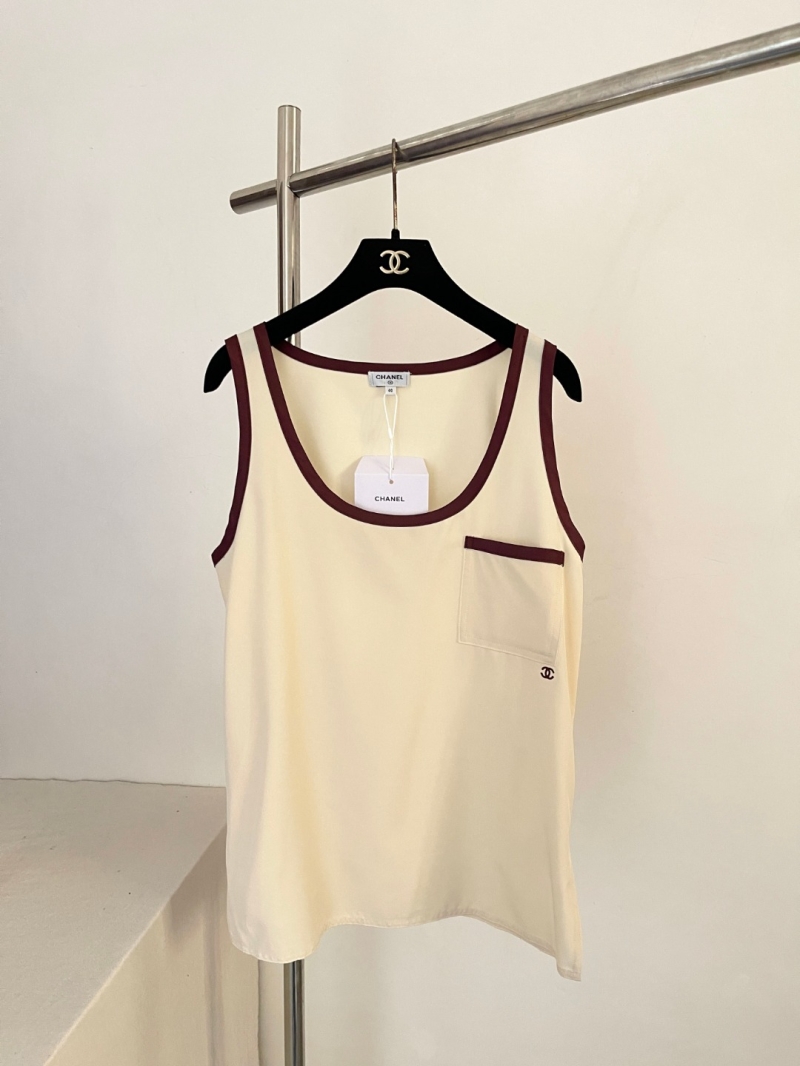 Chanel Exquisite Silk Pocket Tank Top in Ivory and Burgundy