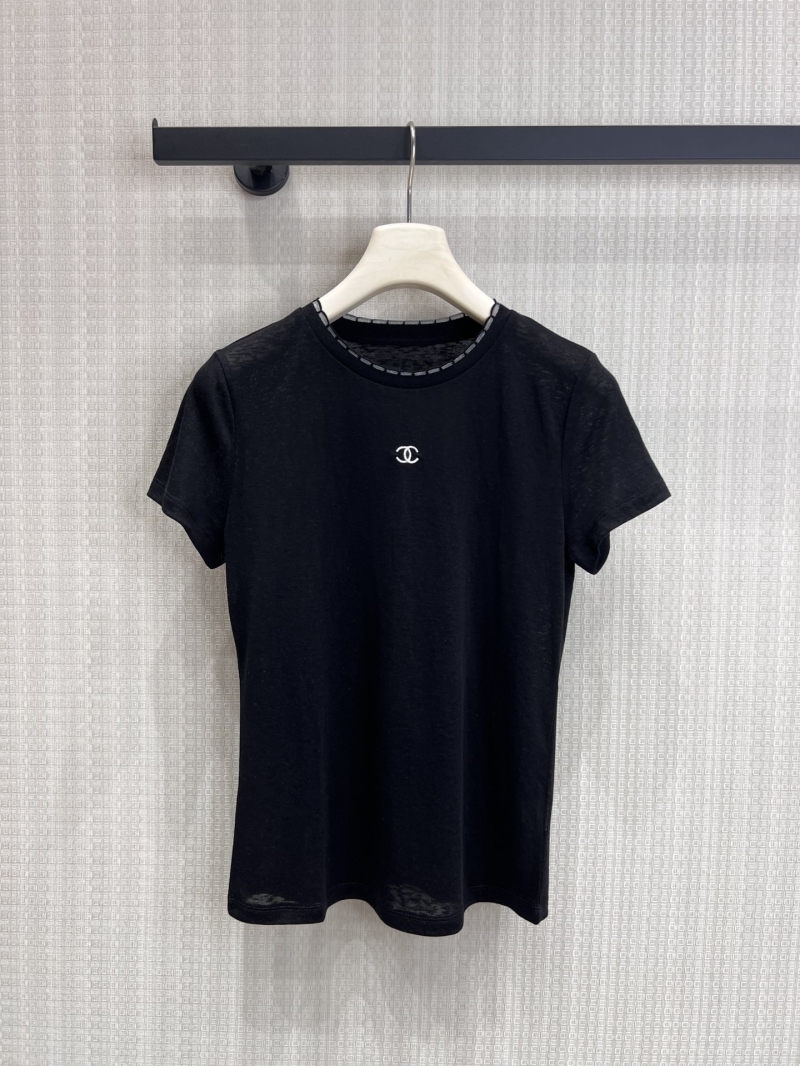 Chanel High-Count Slub Cotton CC Embroidered T-Shirt in Black