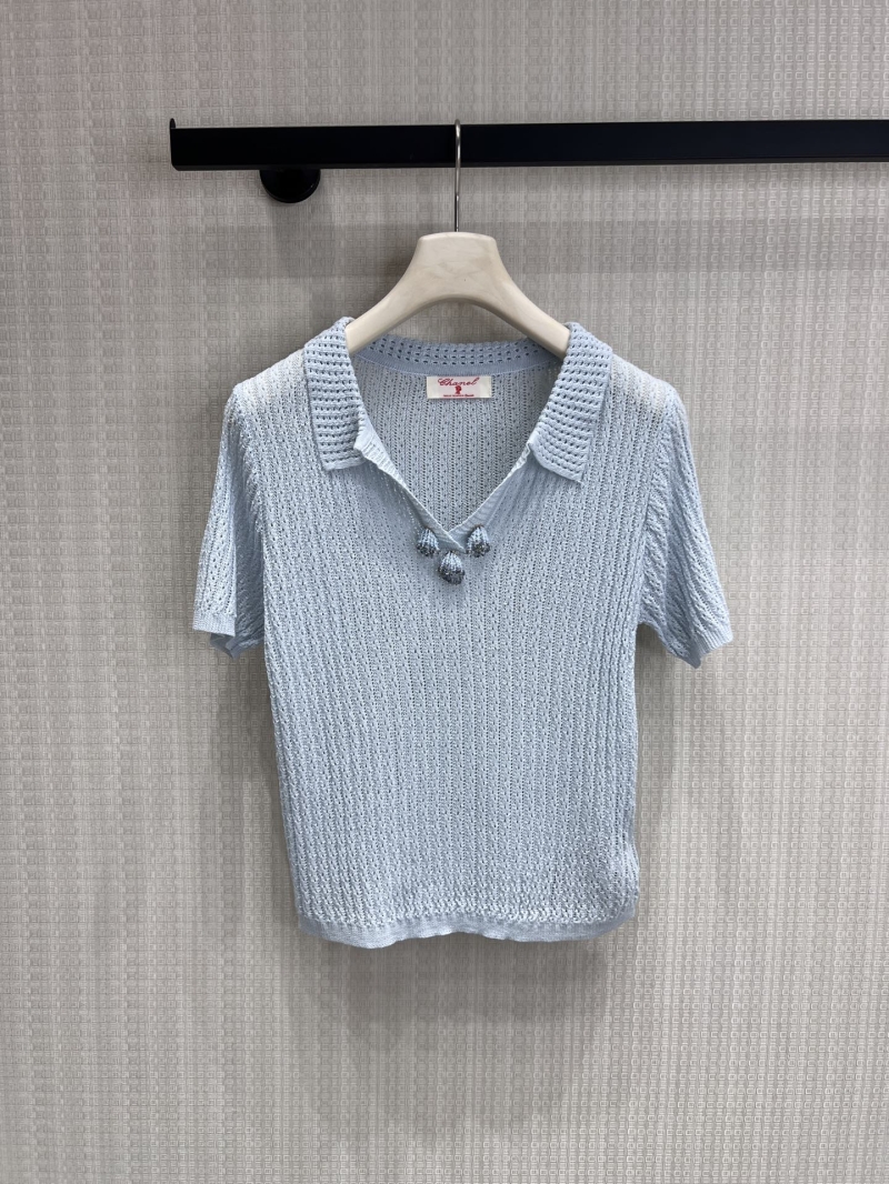 Chanel Sea Salt Ice Blue Textured Pointelle Knit Polo Shirt