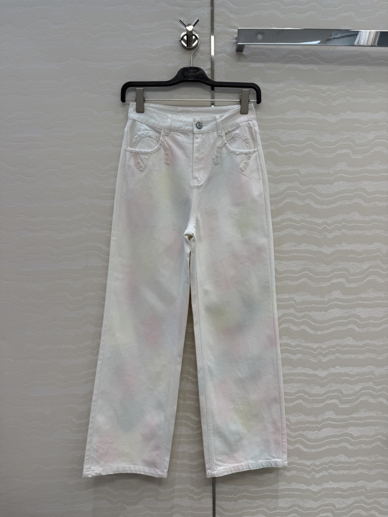 Chanel Rainbow Ice Cream Enzyme-Washed Denim Straight-Leg Jeans