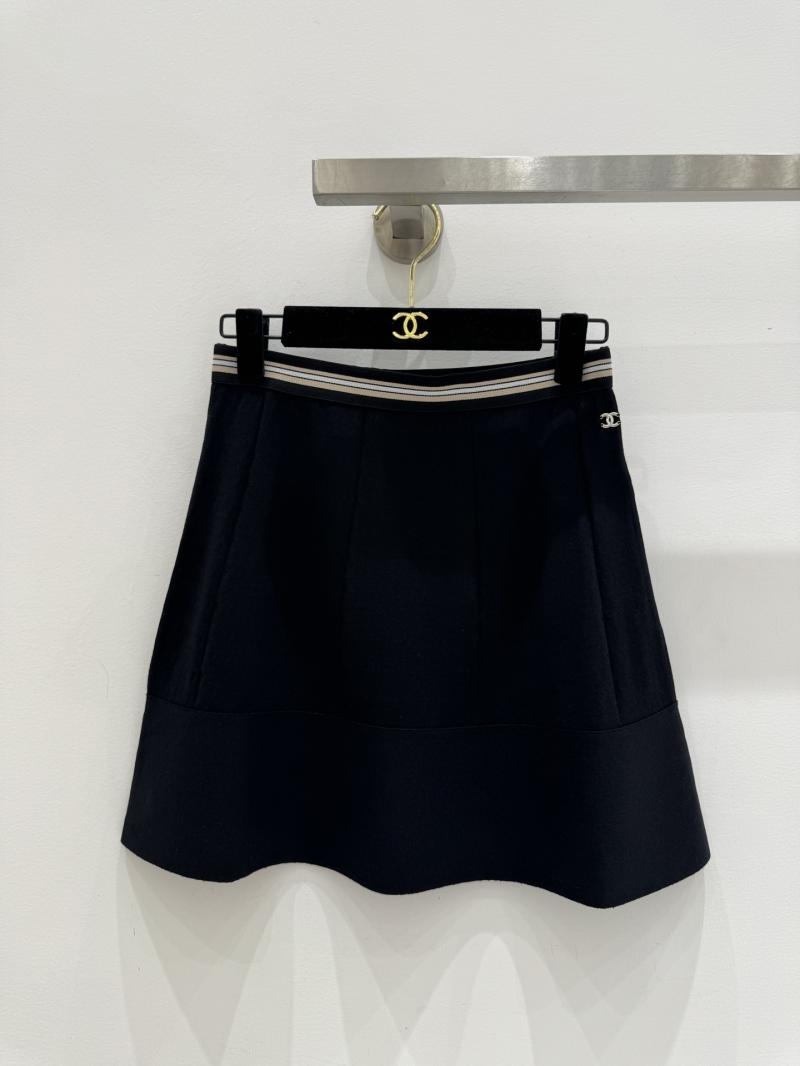 Chanel Signature A-Line Knit Skirt with Striped Waistband in Black