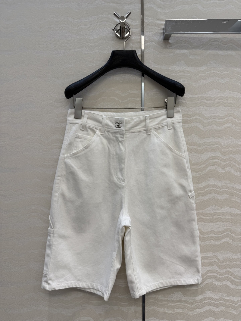 Chanel Vintage Enzyme Wash Denim Bermuda Shorts in Off-White