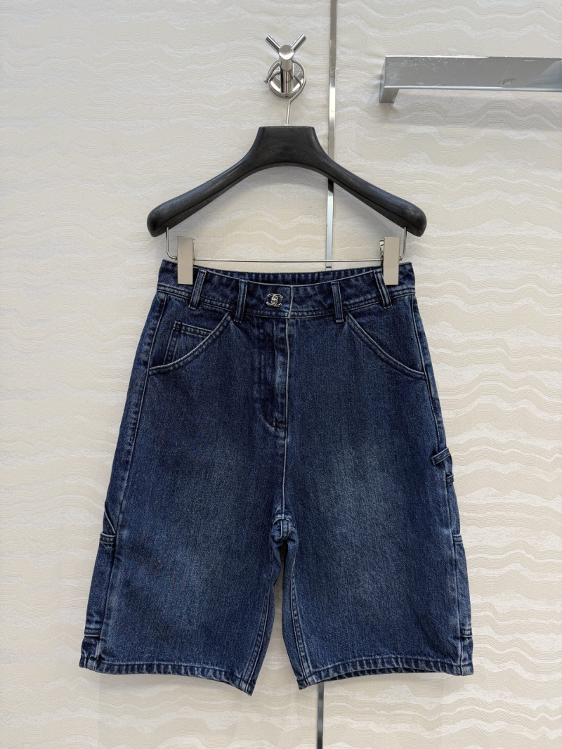 Chanel Signature Enzyme Wash Denim Cargo Bermuda Shorts