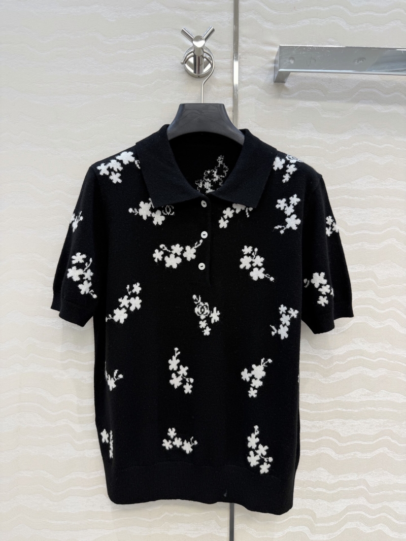 Chanel Exquisite Floral Jacquard 18-Gauge Knit Polo Shirt