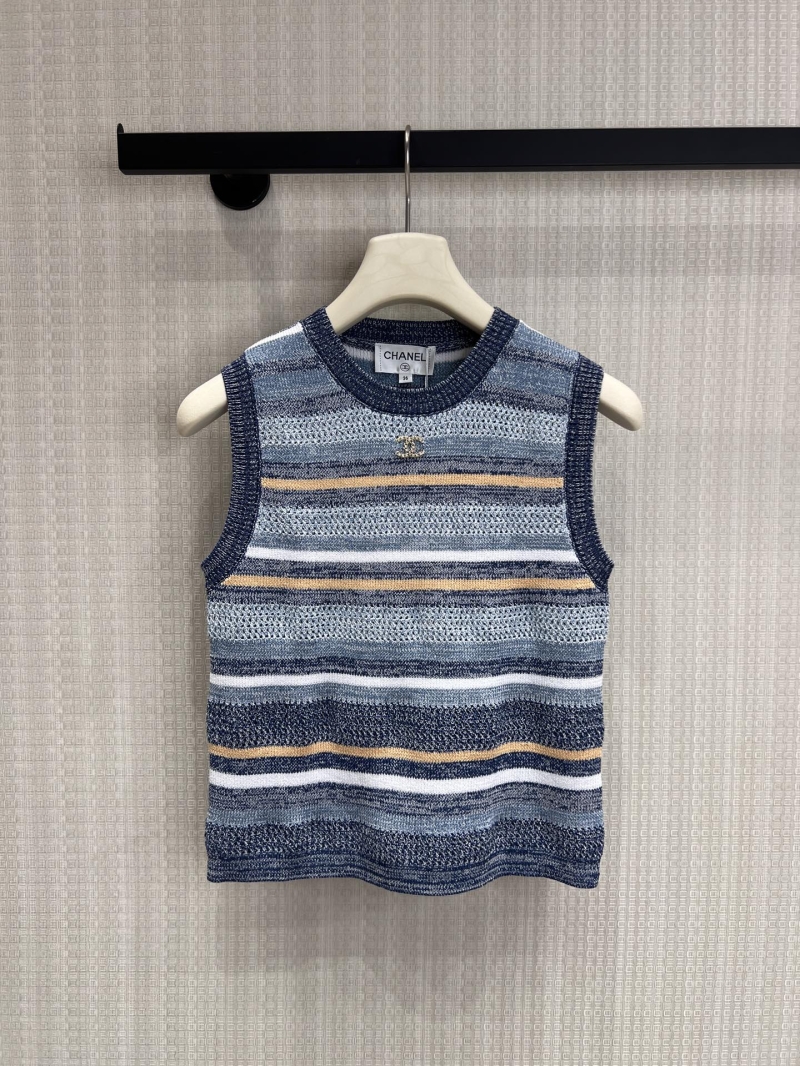 Chanel Striped Open-Knit Sleeveless Top - Blue and Orange Multi