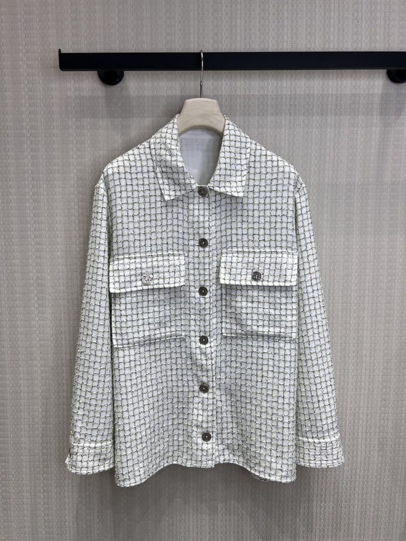 Chanel Cream Grid Check Tweed Shirt Jacket