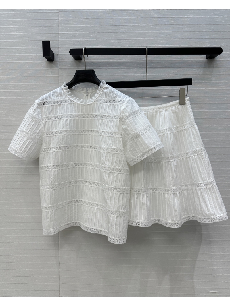 Celine Luxe French Embroidered White College Set - Elegant Cotton Ensemble