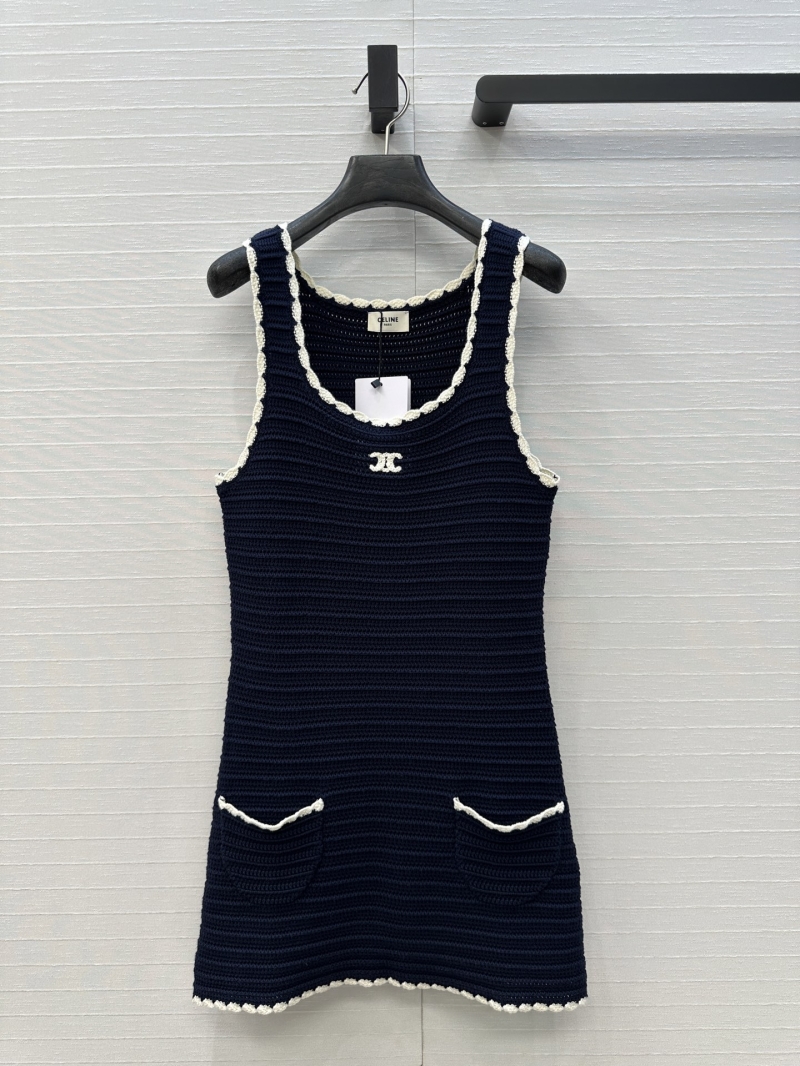 Celine Navy Blue Crochet Vest Dress - Luxe Spring/Summer Exclusive