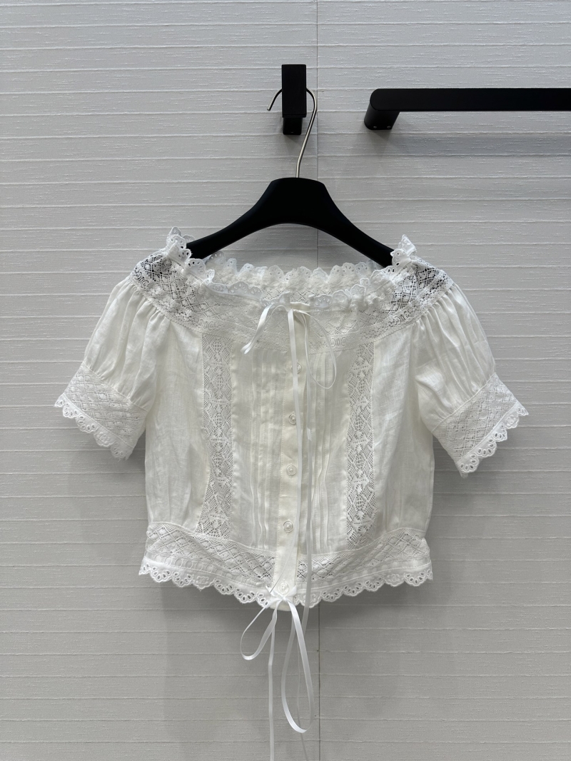 Celine Elegant Linen Embroidery Lace Top - Southern France Vacation Style