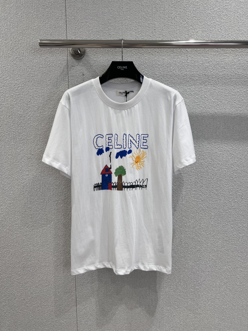 Celine Whimsical Graffiti Print Round-Neck T-Shirt - Pure Cotton Luxe