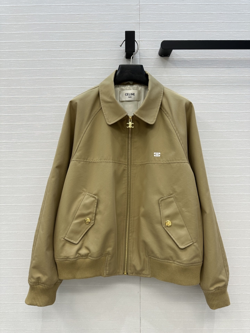 Celine Exclusive New Arrival Classic Khaki Baseball Jacket with Doll Collar