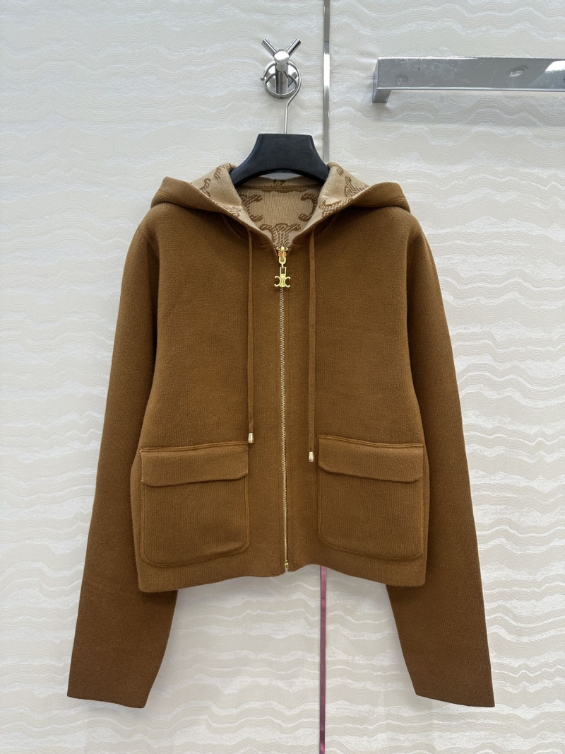 Celine Exclusive CE Arch Double-Faced Wool Hooded Jacket
