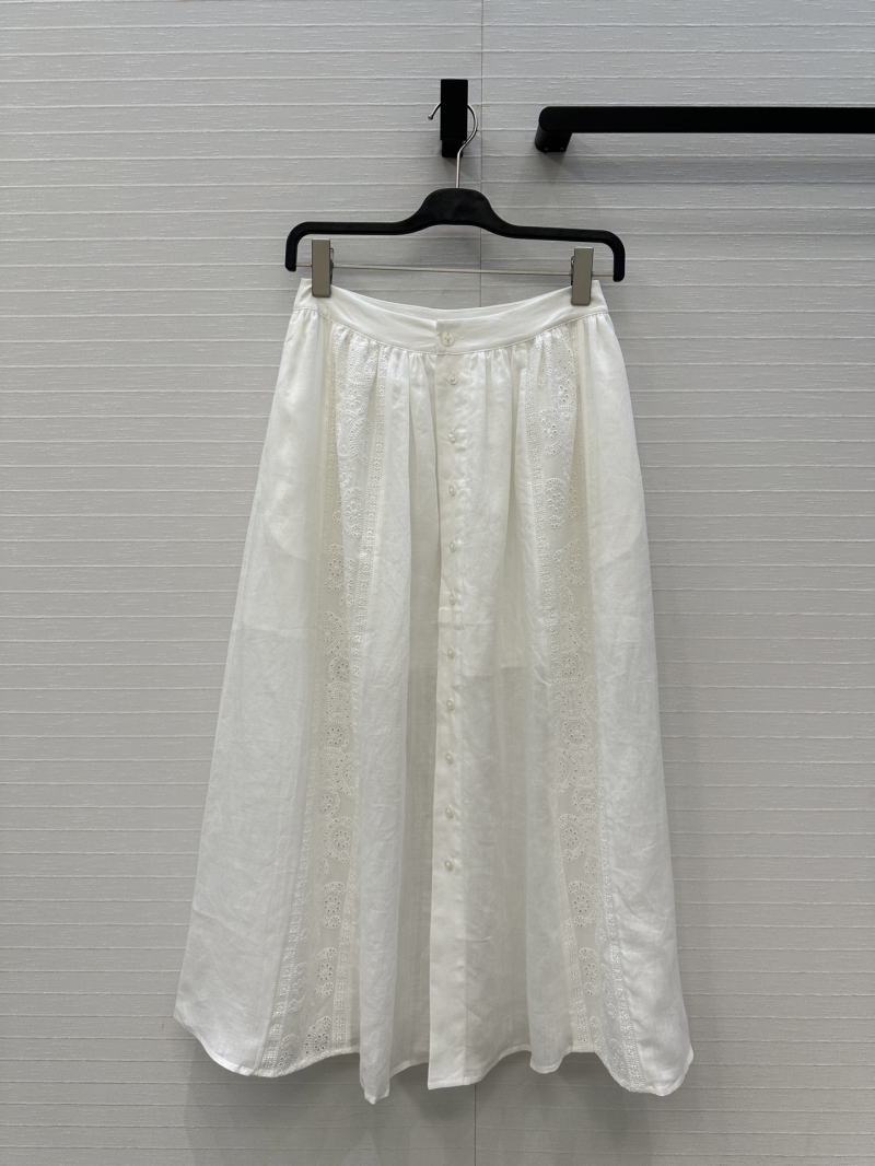 Celine Women"s Cotton White Embroidered Arc de Triomphe Long Skirt